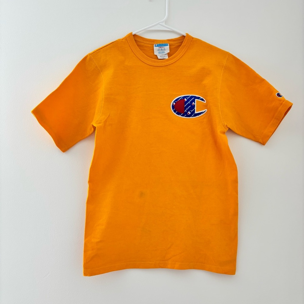 champion yellow logo tee